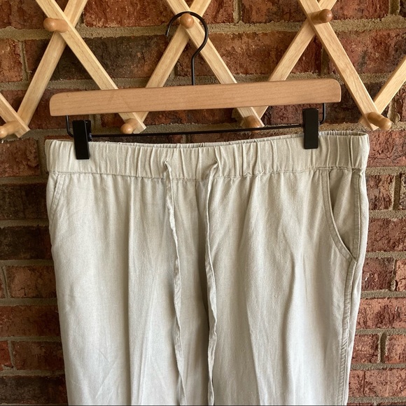{ JUST LIVING } Tan Khaki Pre Cuffed Straight Leg Linen Pants - Picture 2 of 9
